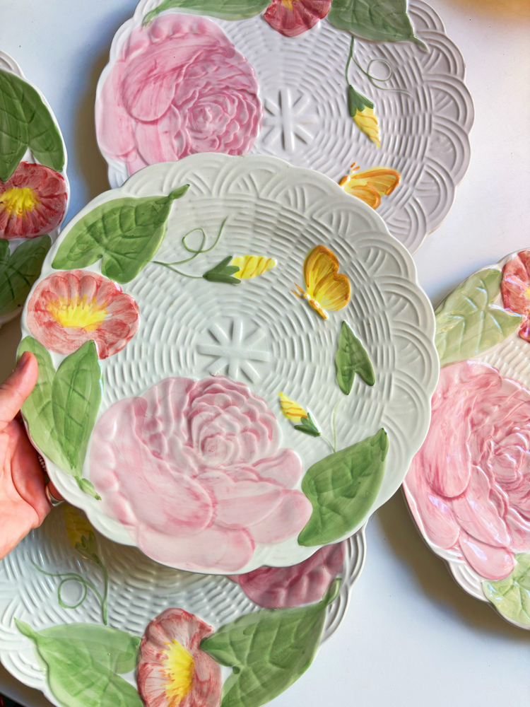 Italian Flower Embossed Ceramic Plates