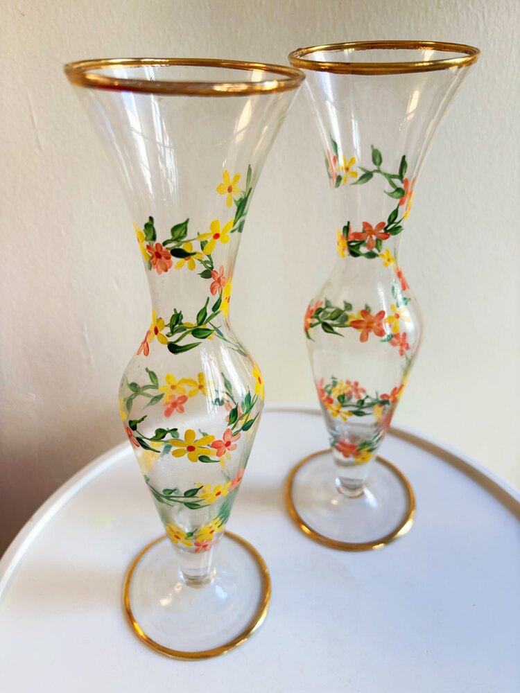70’s Hand Painted Floral Bud Vase