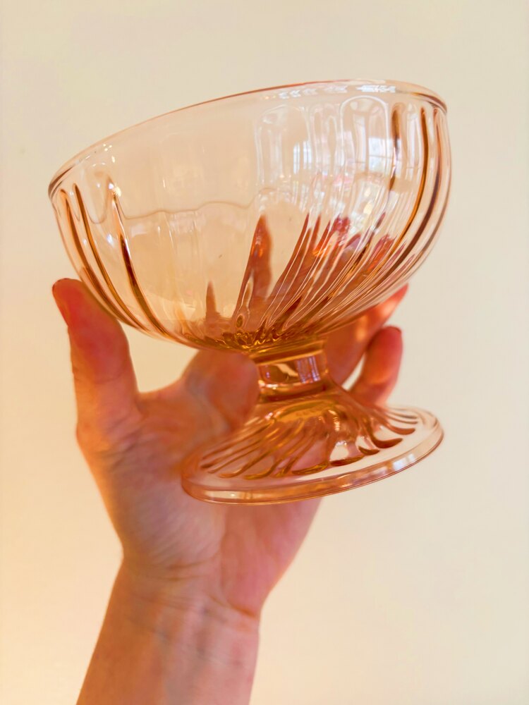 80’s French Pink Glass Swirl Candy Bowl