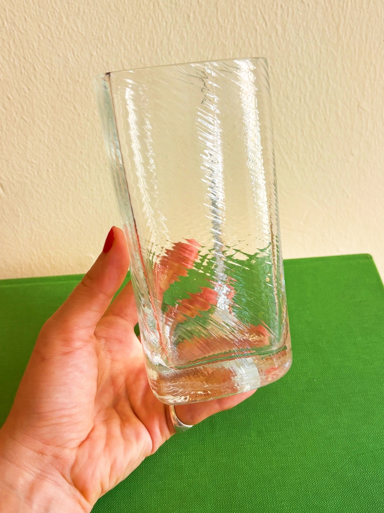 80’s Heart Shaped Clear Glass Vase 