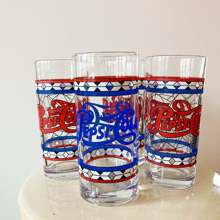 70’s Vintage Tiffany Style Pepsi-Cola Tumblers 