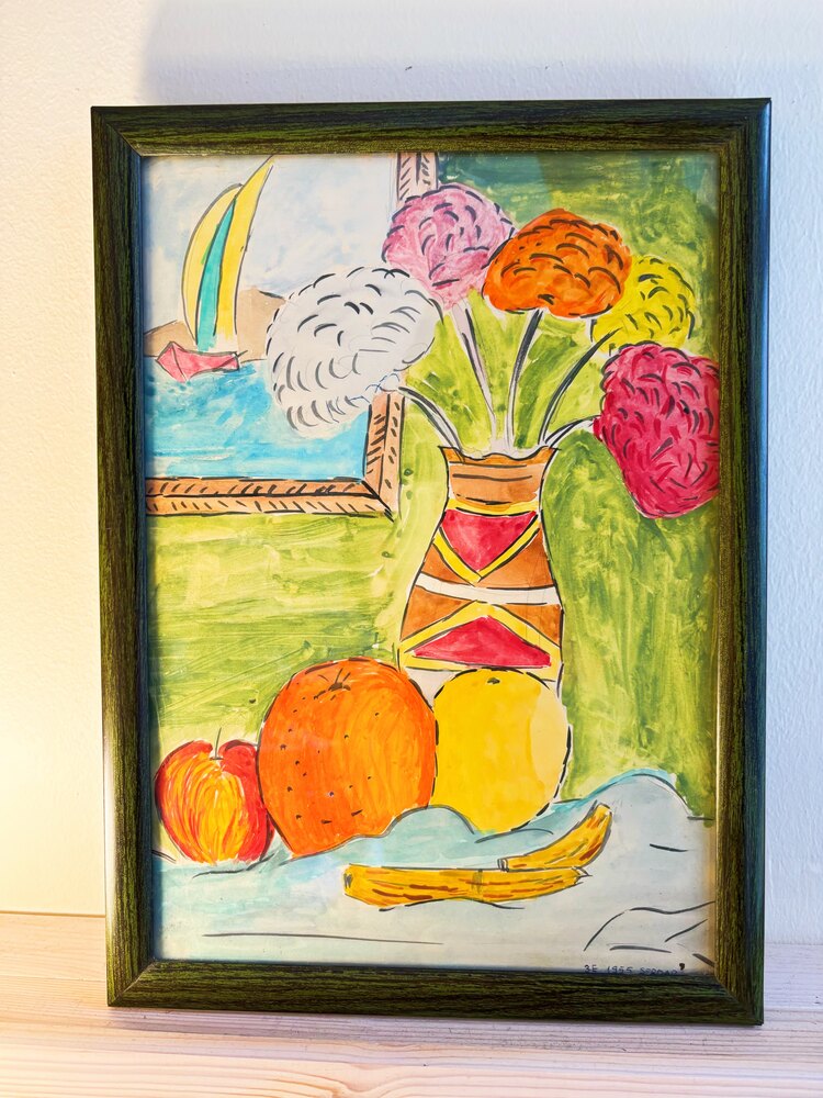 1955 Marker Still-Life Painting with Wooden Frame 