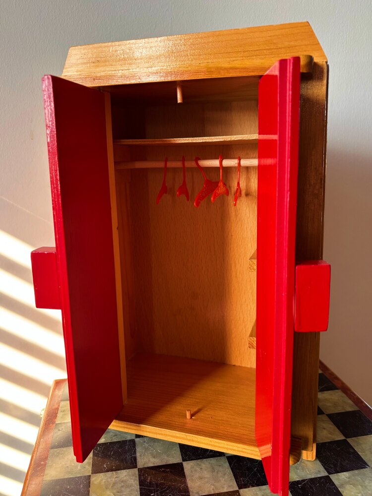1950’s Handmade Solid Wood Doll House Wardrobe