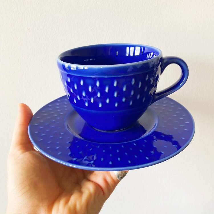 Cobalt Blue Glossy Ceramic Teacups 