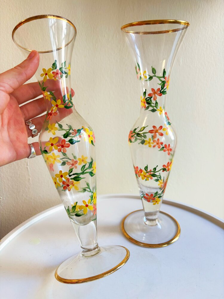 70’s Hand Painted Floral Bud Vase