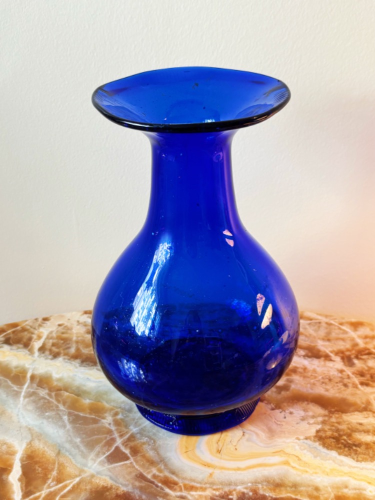 60's Handblown Cobalt Blue Amorph Glass Vase