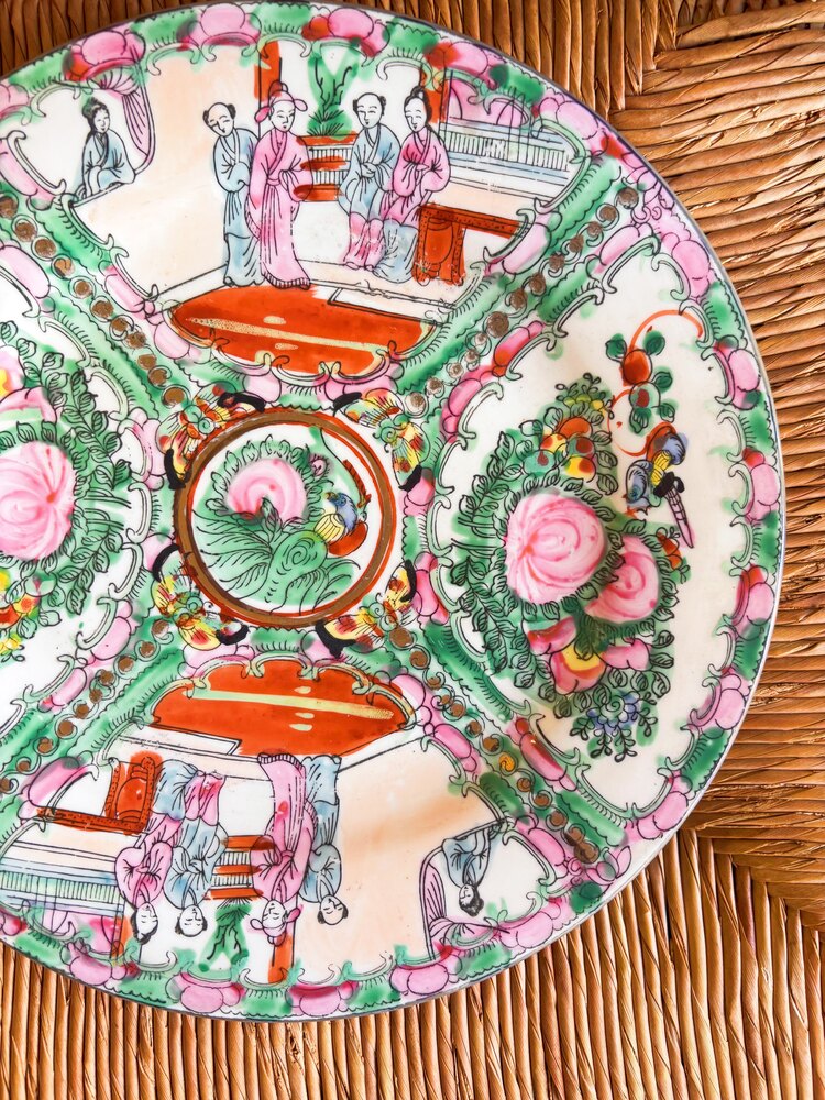 70’s Pink Hand Painted Far Eastern Wall Plate