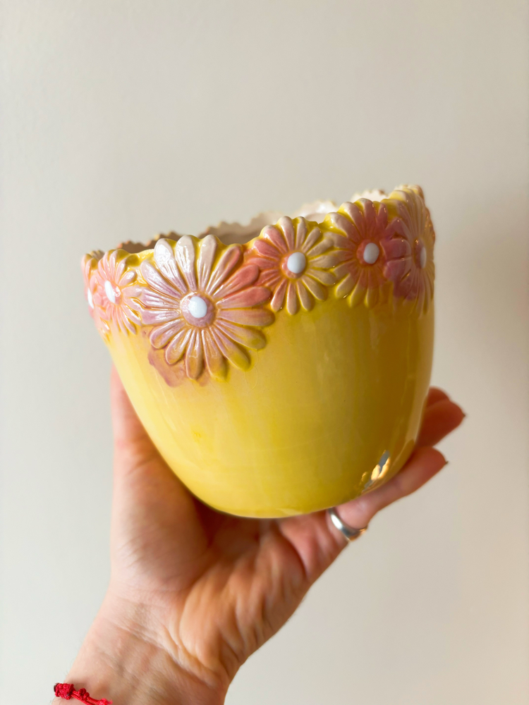 Flower Embossed Ceramic Flower Pot