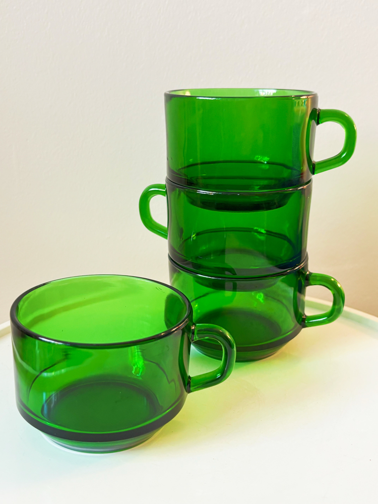 70’s French Emerald Green Glass Mugs