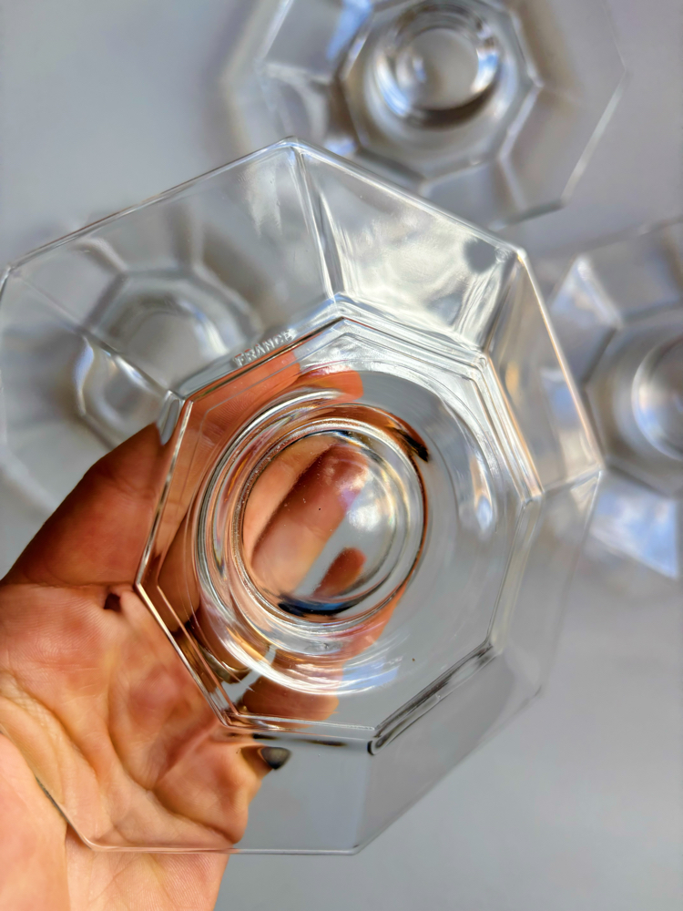 80’s French Clear Glass Octagonal Egg Cups