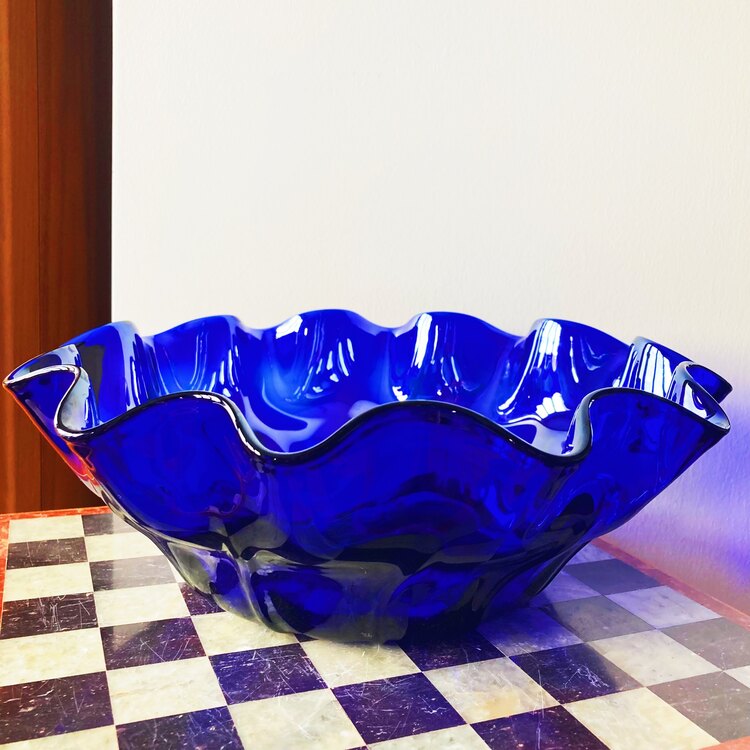 Electric Blue + Metallic Glass Ruffle Bowl 