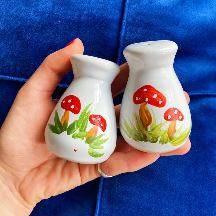 80’s Handpainted Mushroom Salt and Pepper Shakers 