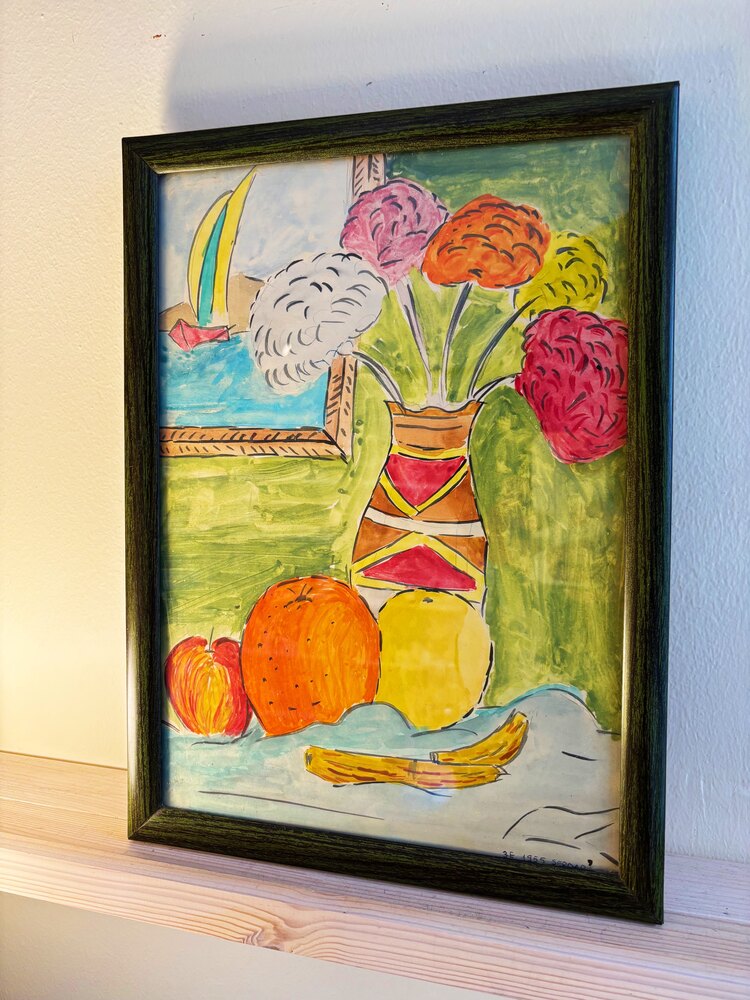 1955 Marker Still-Life Painting with Wooden Frame 