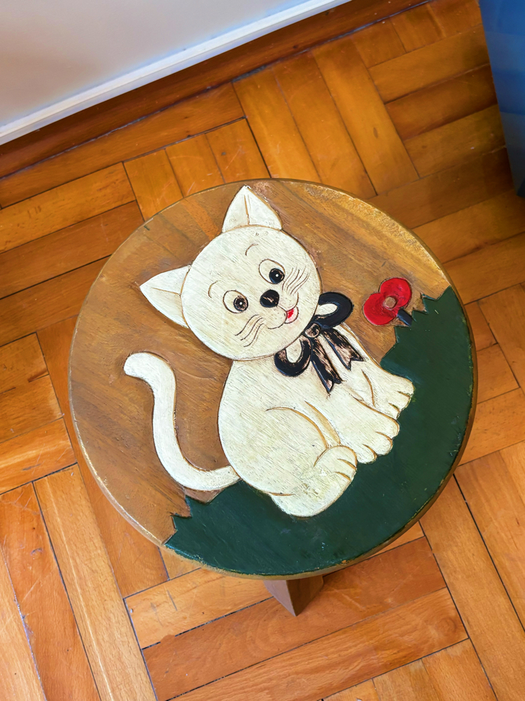 Handmade Kitty Wooden Stool
