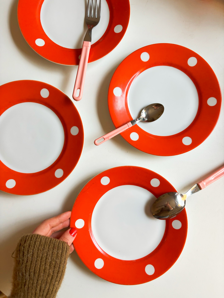 80’s Russian Orange Polka Dot Porcelain Plates
