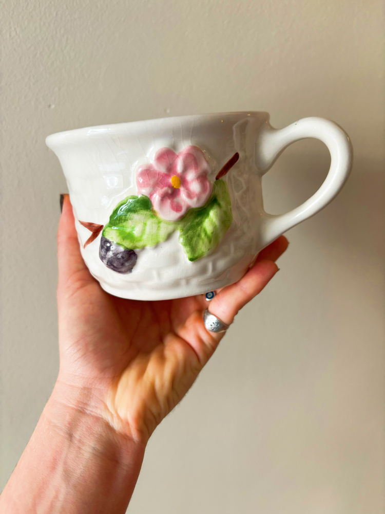 Flower Embossed Ceramic Mug + Plate Set 
