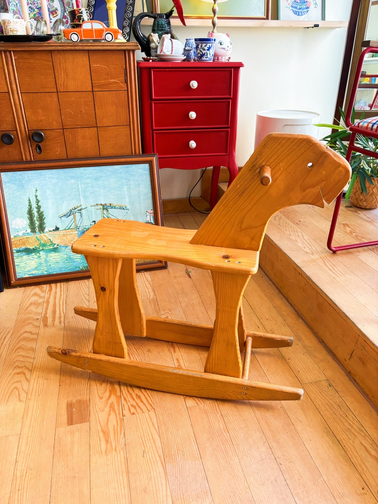 1960’s Hand Carved Wooden Rustic Rocking Horse 
