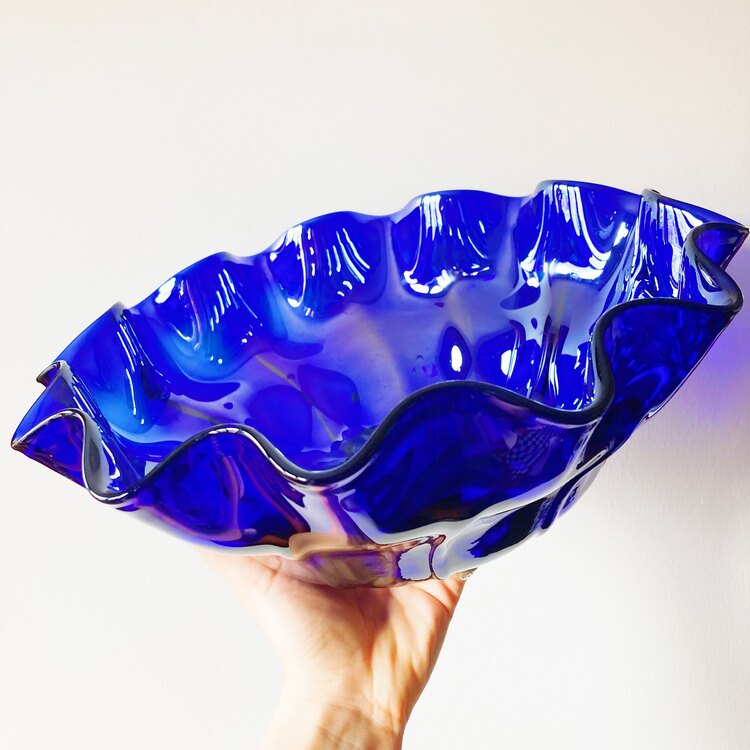 Electric Blue + Metallic Glass Ruffle Bowl 