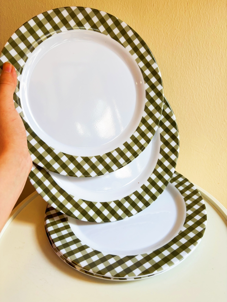 70’s Deadstock Green Gingham Melamine Plates 