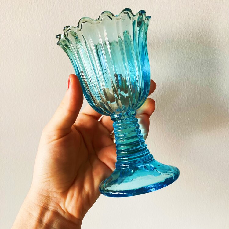 Blue Glass Flower Shaped Goblets
