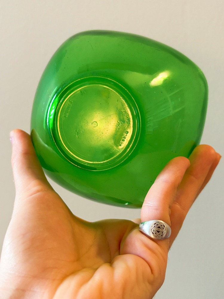 70’s French Vereco Square Green Glass Bowls