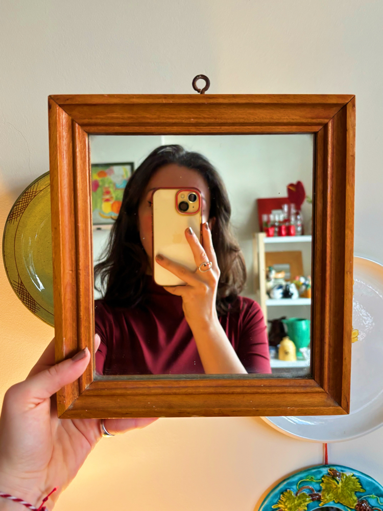70’s Wall Mirror with Wooden Frame 