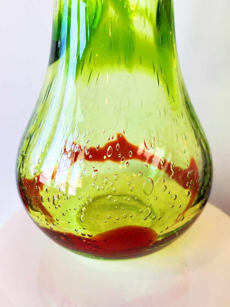 Hand Blown Green + Red Glass Vase 