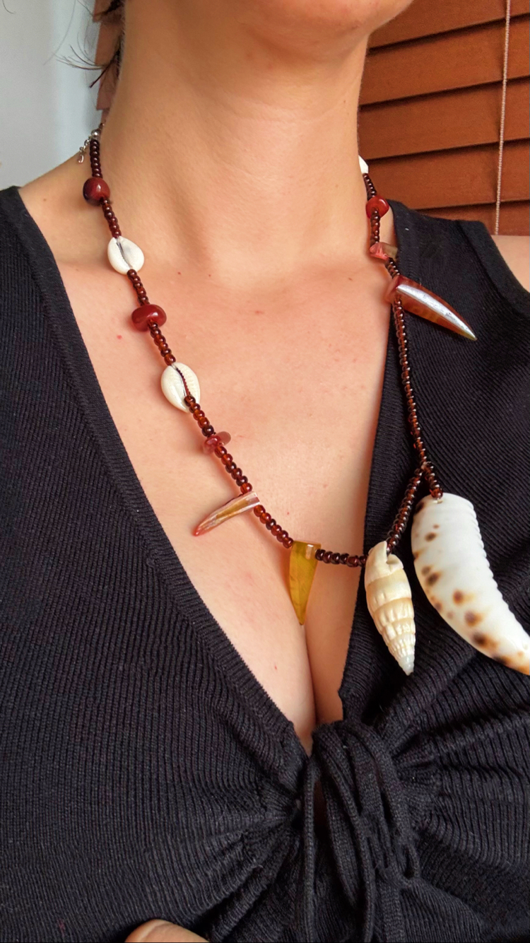Seashell, Horn and Pearl Necklace