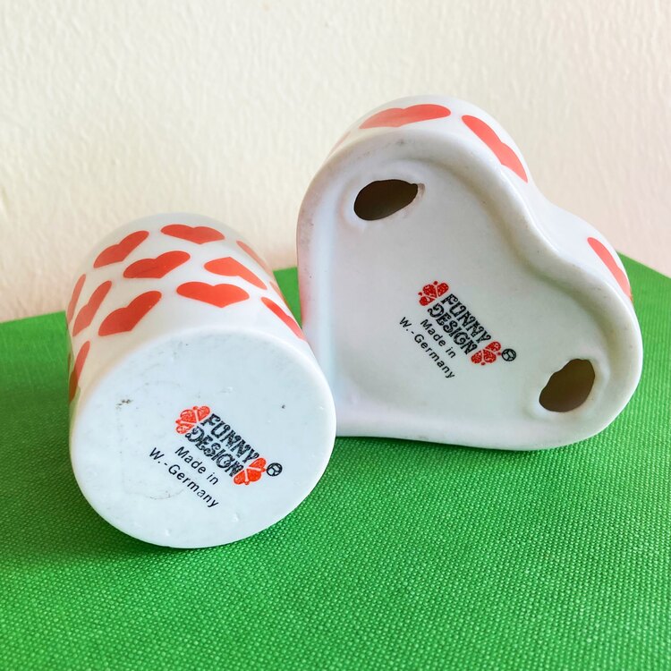 70’s Red Hearts German Porcelain Candleholders 