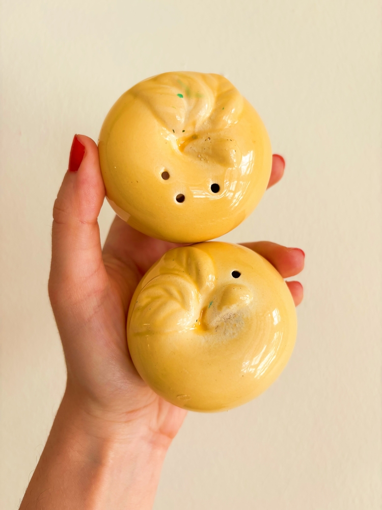 Butter Yellow Ceramic Apple Salt and Pepper Shakers 