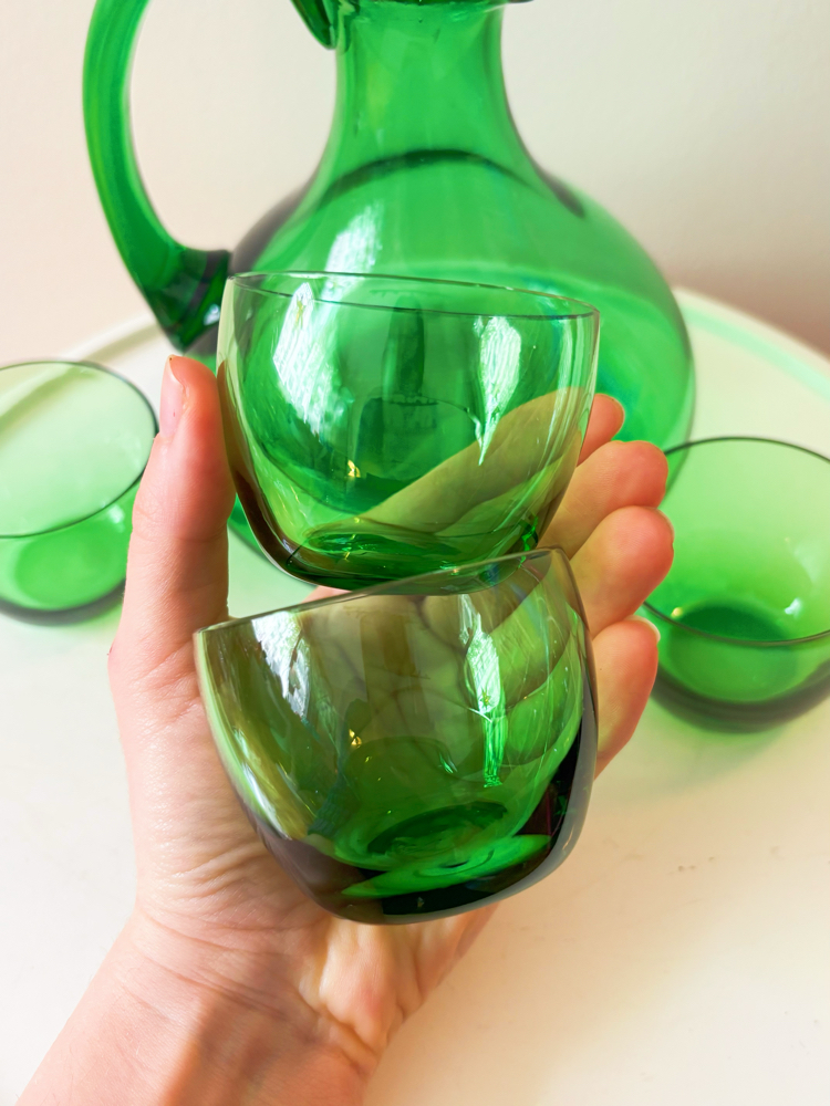 1960’s Emerald Green Glass Liquor Set 