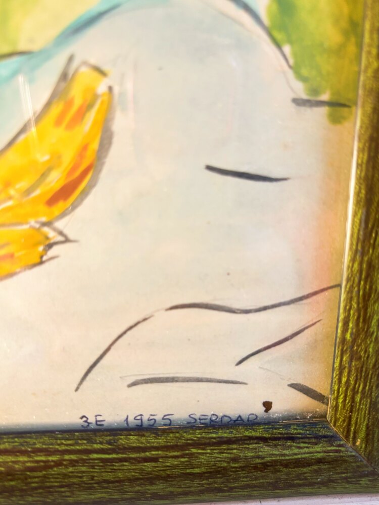 1955 Marker Still-Life Painting with Wooden Frame 