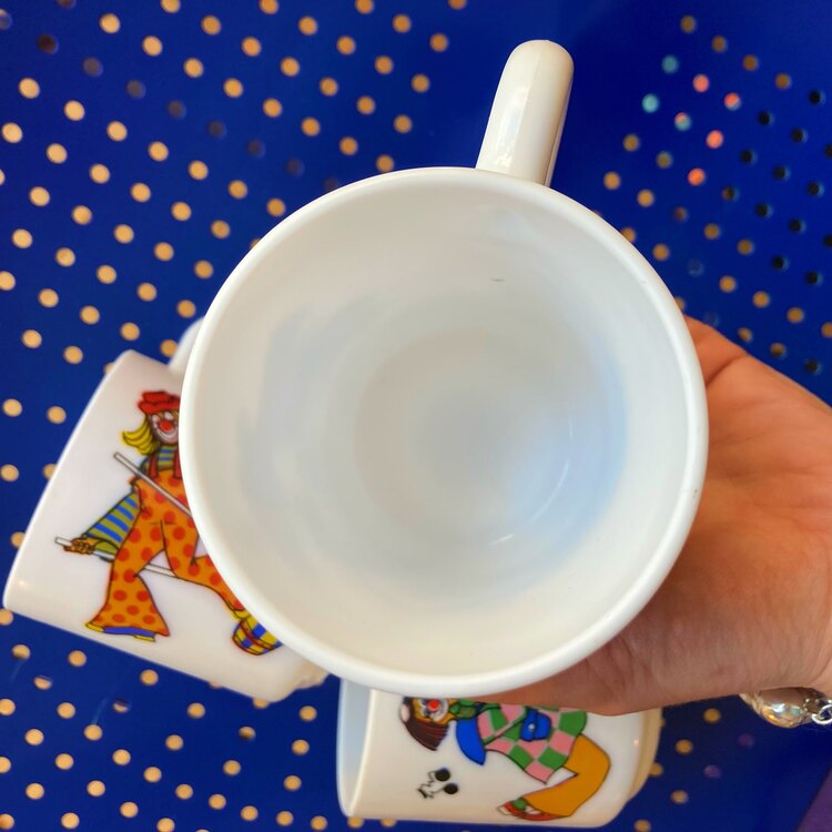 80’s Opaline Glass Clown Mugs
