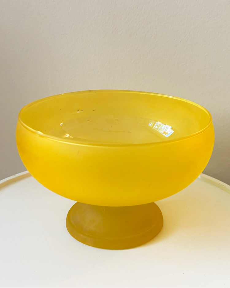 Yellow Satin Glass Pedestal Bowl