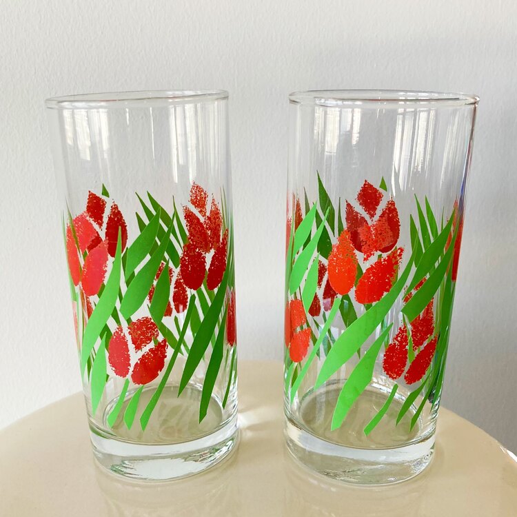 Red Tulips Retro Glass Tumblers