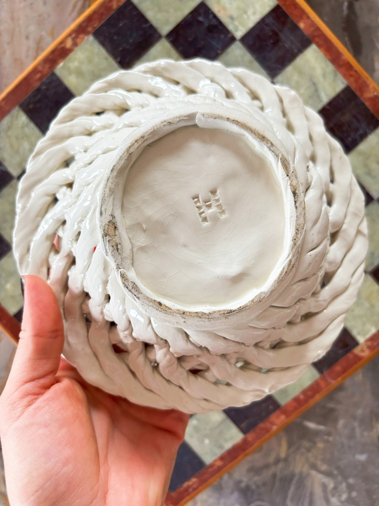 70’s Italian Handmade Ceramic Fruit Basket 