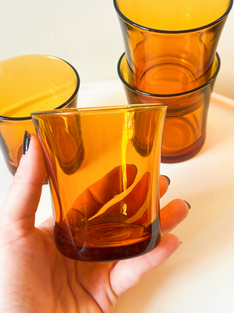 70’s French Amber Glass Tumblers