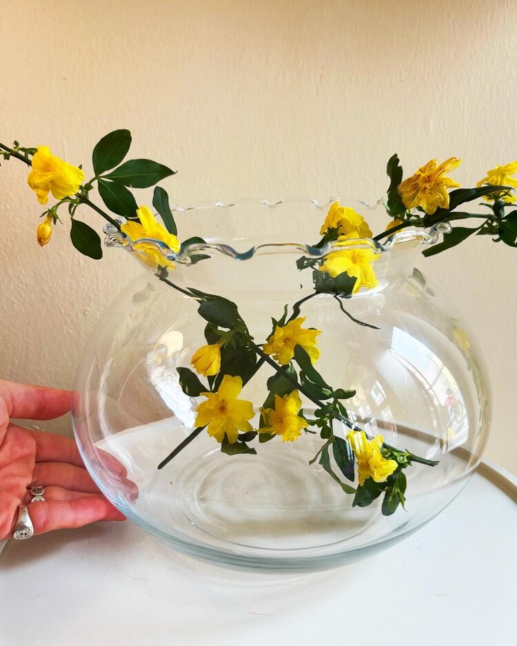 70’s Hand Blown Thin Glass Ruffle Vase