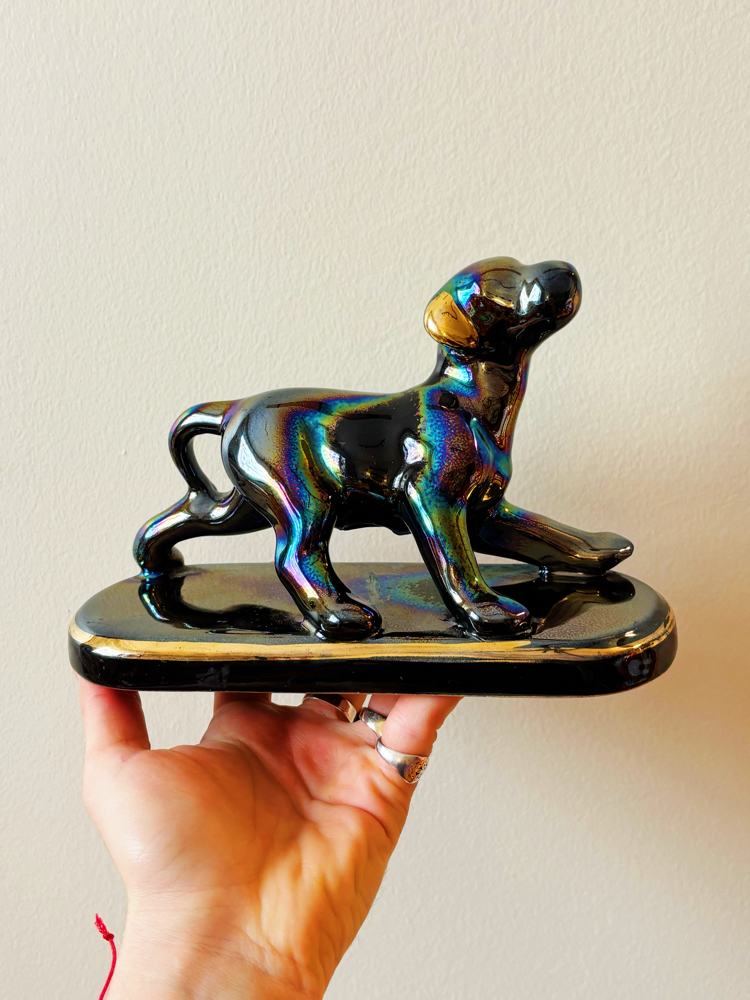 80’s Iridescent Ceramic Dog Figurine