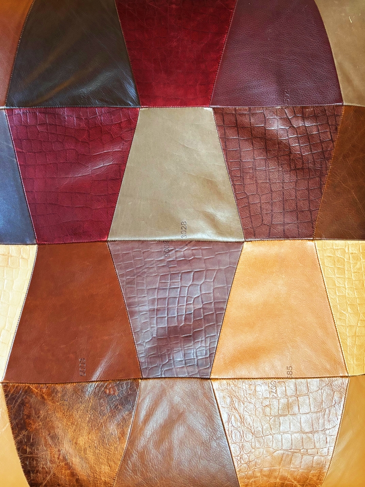 Genuine Leather Upcycle Patchwork Ottoman 