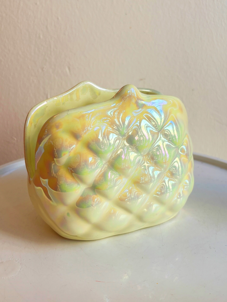 80’s Iridescent Ceramic Purse Shaped Vase