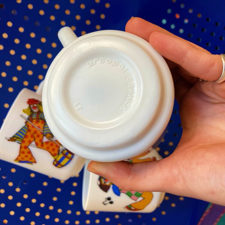 80’s Opaline Glass Clown Mugs