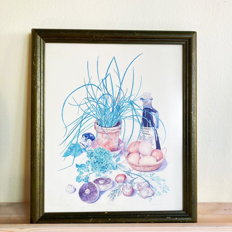 Vintage Art Print with Green Wooden Frame