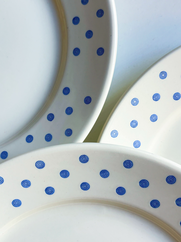 80’s Blue + White Spiral Ceramic Plates