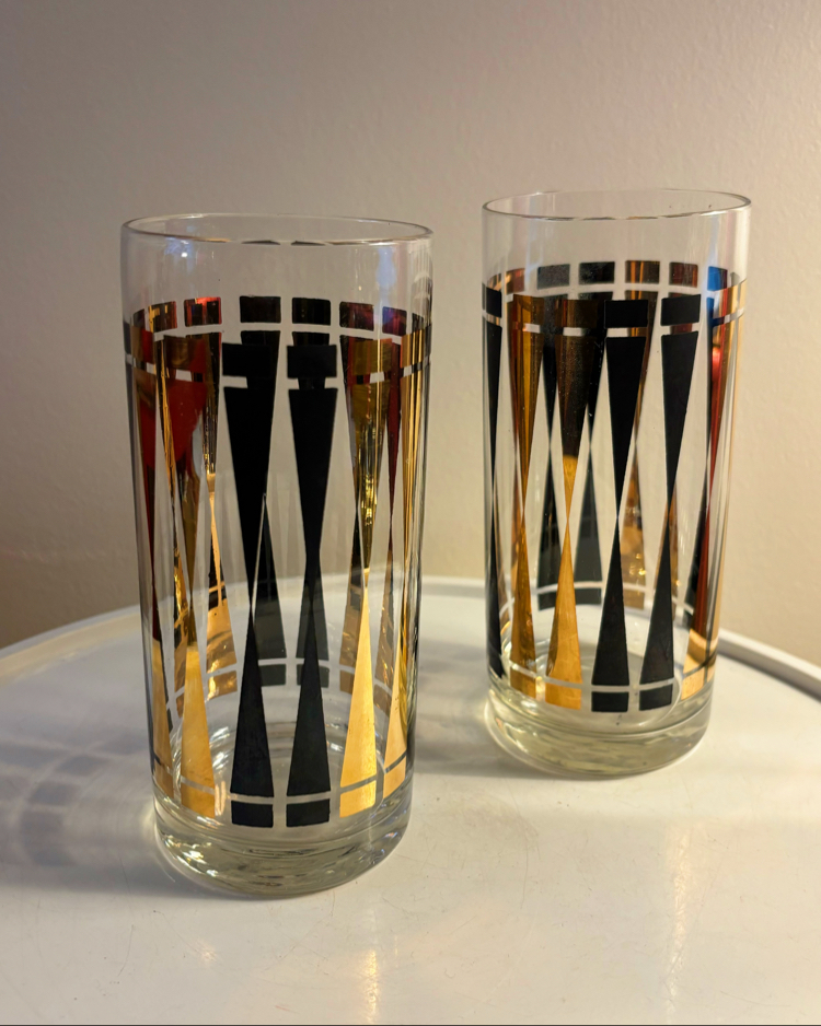 70’s Gold + Black Cocktail Glasses 