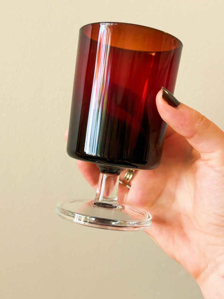 80’s French Burgundy Glass Goblets