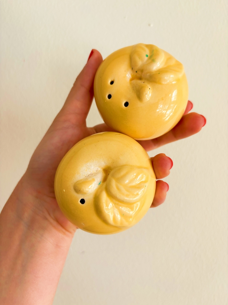 Butter Yellow Ceramic Apple Salt and Pepper Shakers 