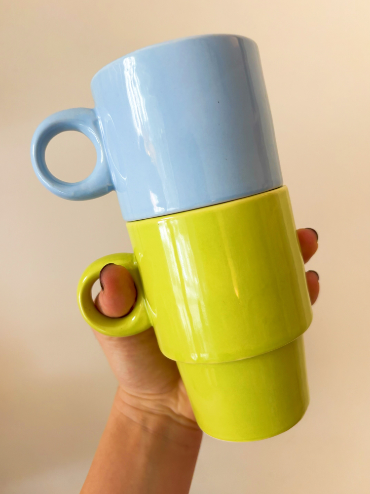 Stackable Lego Pastel Ceramic Mugs