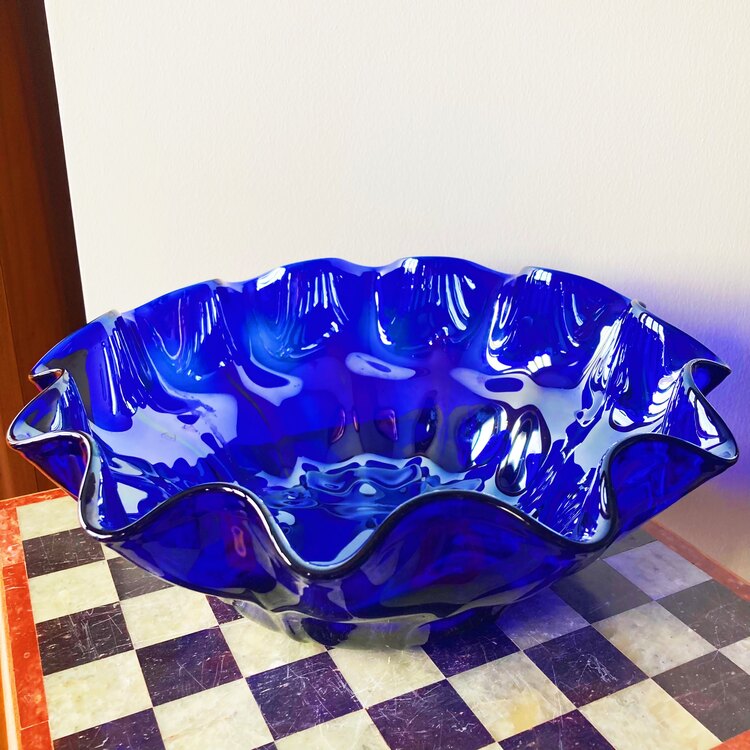 Electric Blue + Metallic Glass Ruffle Bowl 