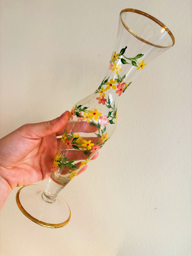 70’s Hand Painted Floral Bud Vase
